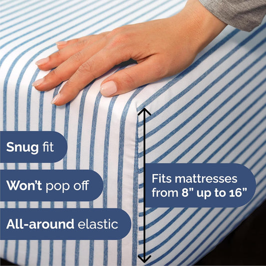 California King Size 4-Piece Sheet Set - Luxurious Breathable and Cooling Bed Sheets - Hotel Quality Bedding for All Ages - Deep Pocket Design & Wrinkle-Free - Oeko-Tex Certified - Blue Stripes 2