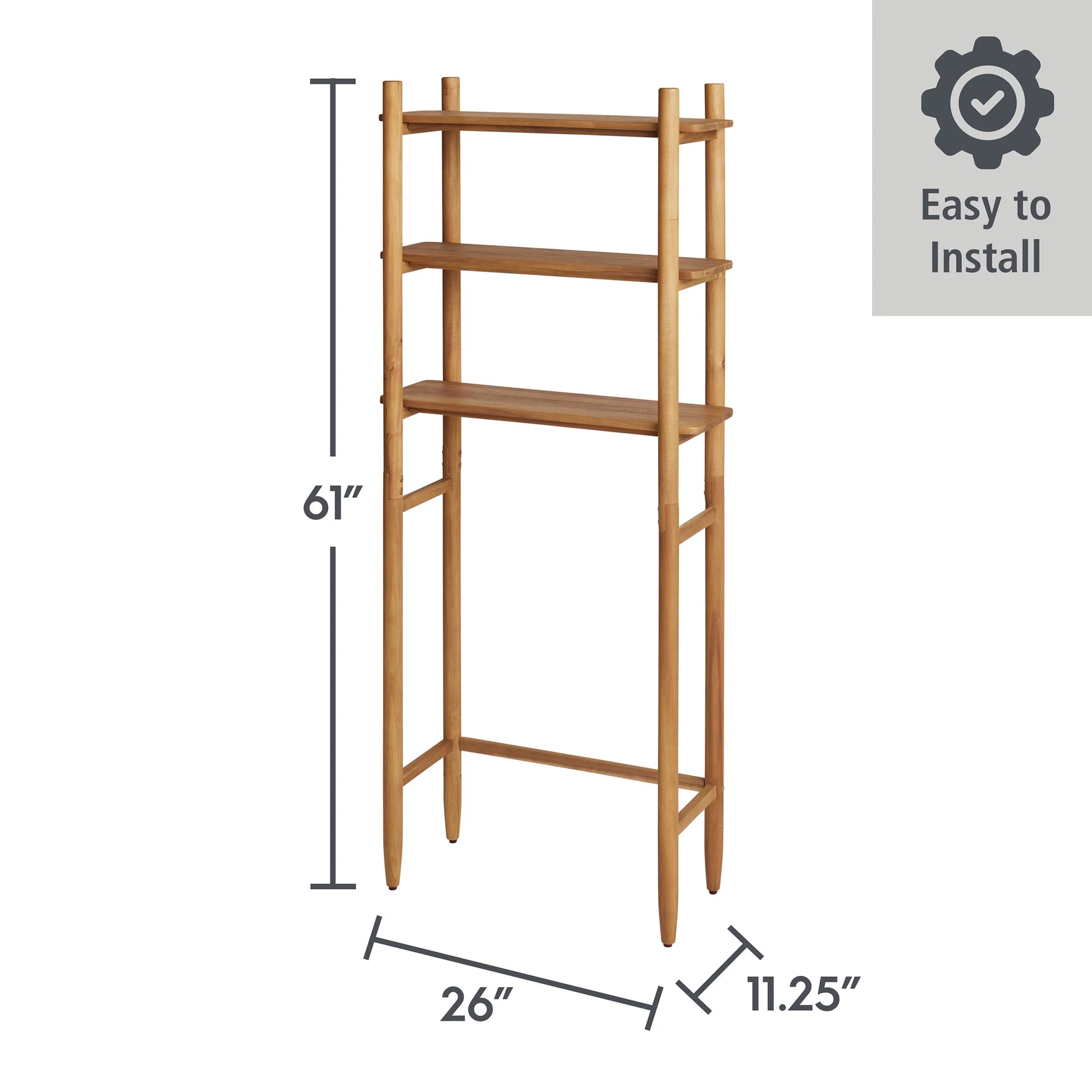 Stylish Honey Acacia Wood Over-The-Toilet Space Saver Cabinet with 3 Shelves