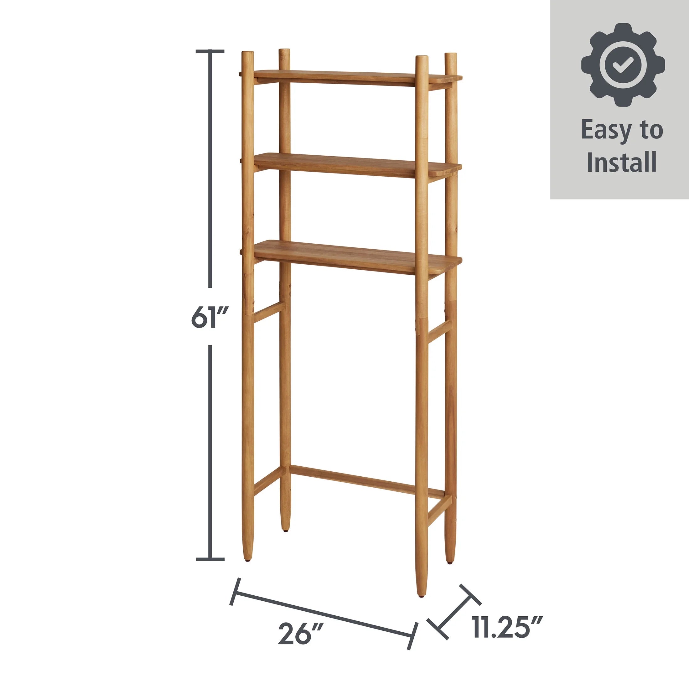 Stylish Honey Acacia Wood Over-The-Toilet Space Saver Cabinet with 3 Shelves