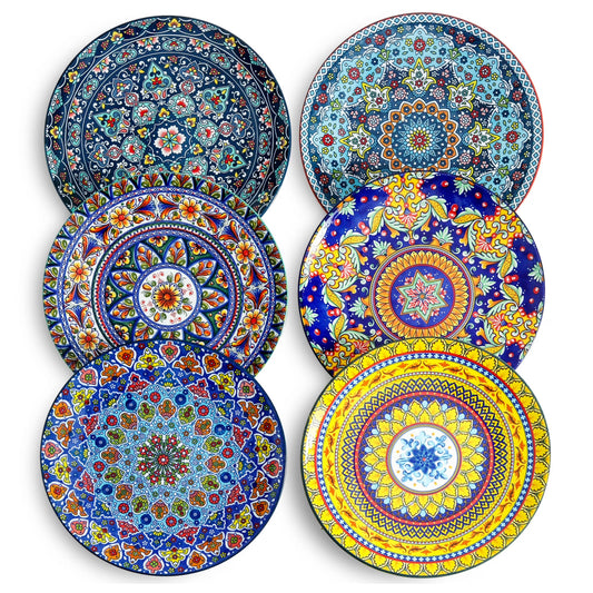Set of 6 Ceramic Dinner Plates, 10.5 Inch , Safe for Microwave, Oven, and Dishwasher