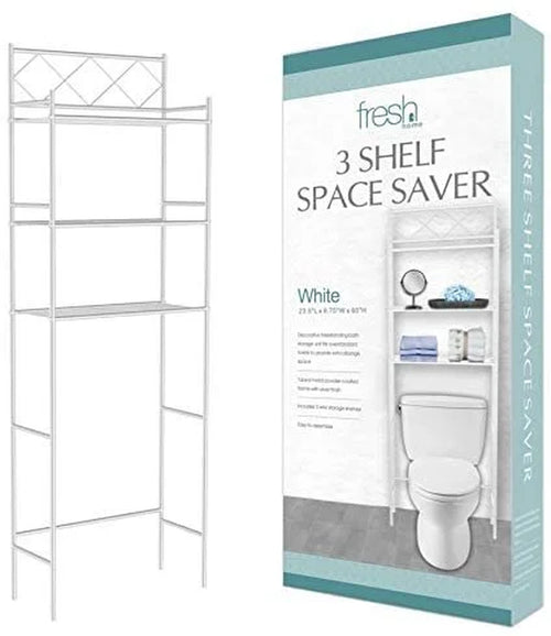 White 3-Shelf Bathroom Organizer: Space-Saving Over-the-Toilet Storage