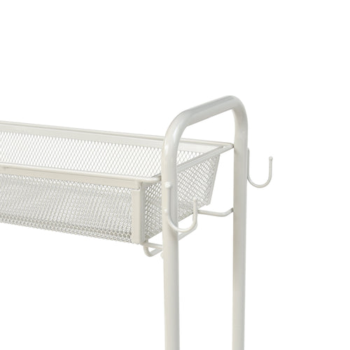Sleek 3-Tier White Rolling Bathroom Storage Cart with Hooks - Maximize Your Space!