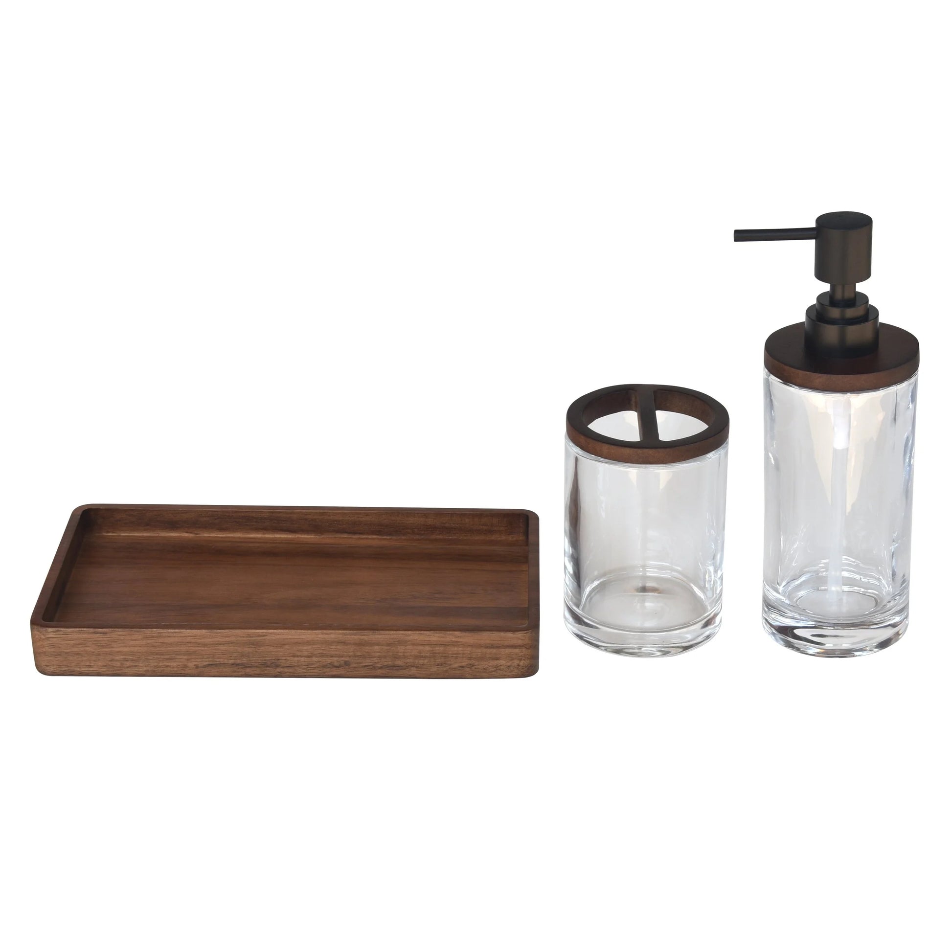 Elegant 3-Piece Acacia Wood & Glass Bath Accessories Set