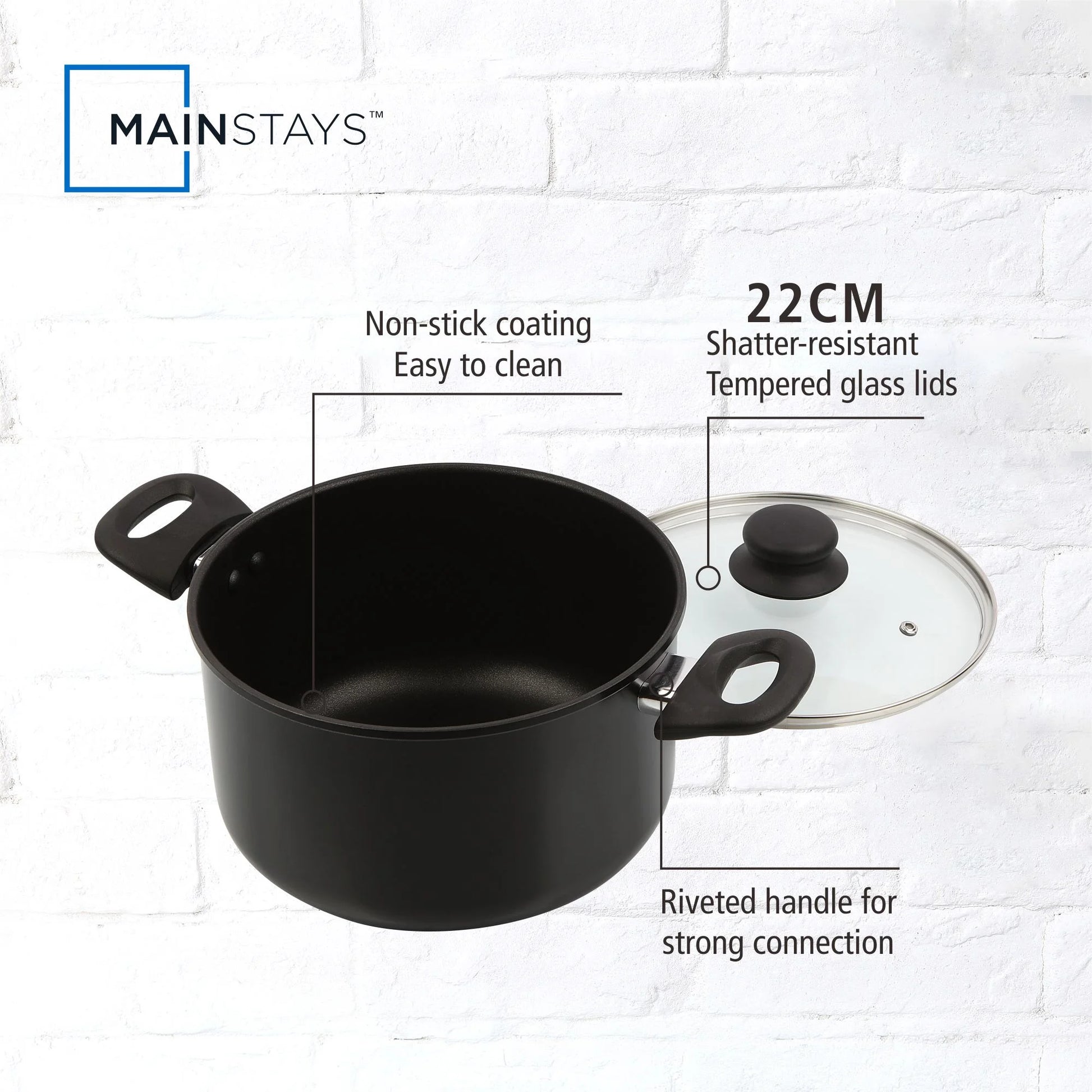 Aluminum Black Non-Stick 5QT Dutch Oven with Glass Lid - Dishwasher Safe and Easy to Clean