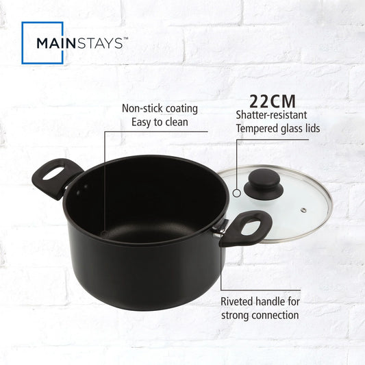 Aluminum Black Non-Stick 5QT Dutch Oven with Glass Lid - Dishwasher Safe and Easy to Clean