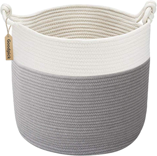 Cotton Rope Storage Basket with Handles | 15" × 14.2" | Grey