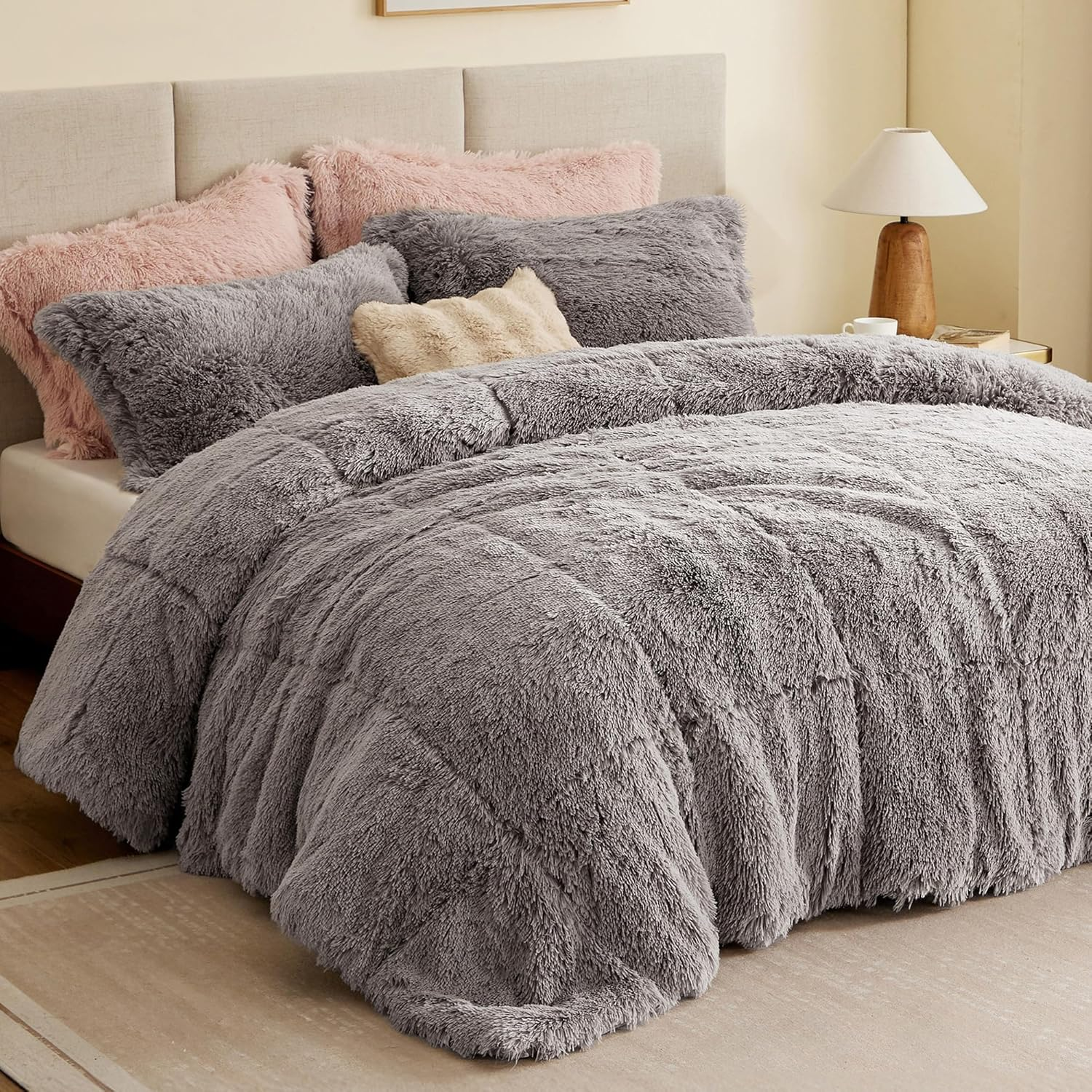 Malea Shaggy Comforter Set, king Grey 3 Piece - MJ's Home essentials