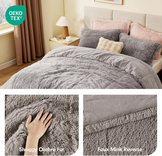 Malea Shaggy Comforter Set, king Grey 3 Piece - MJ's Home essentials