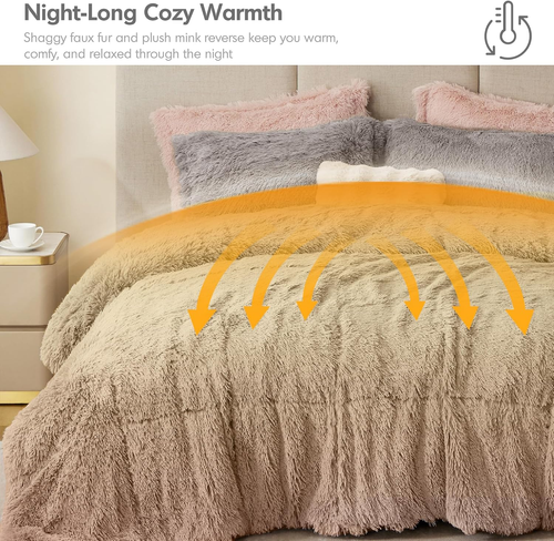 Malea Shaggy Comforter Set, king Grey 3 Piece - MJ's Home essentials