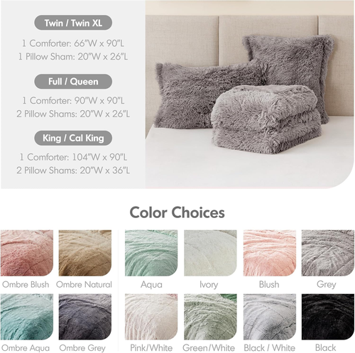 Malea Shaggy Comforter Set, king Grey 3 Piece - MJ's Home essentials