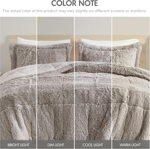 Malea Shaggy Comforter Set, king Grey 3 Piece - MJ's Home essentials