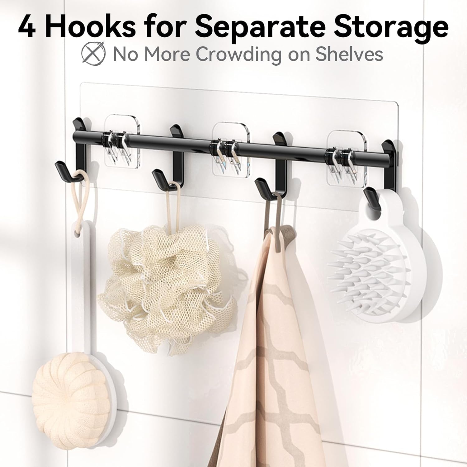 Rustproof Adhesive Shower Caddy Organizer Set - 6 Pack Large Capacity Shelves with Soap Holder for No-Drill Bathroom Storage Solutions
