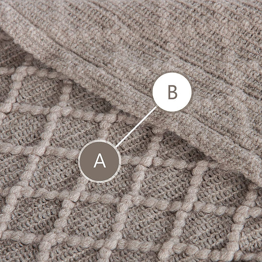 Lightweight Acrylic Knitted Throw Blanket with Tassels - Soft and Cozy Decorative Woven Blanket for Travel, Couch, Bed, and Sofa, 51x67 Inches, Taupe Checkered Design