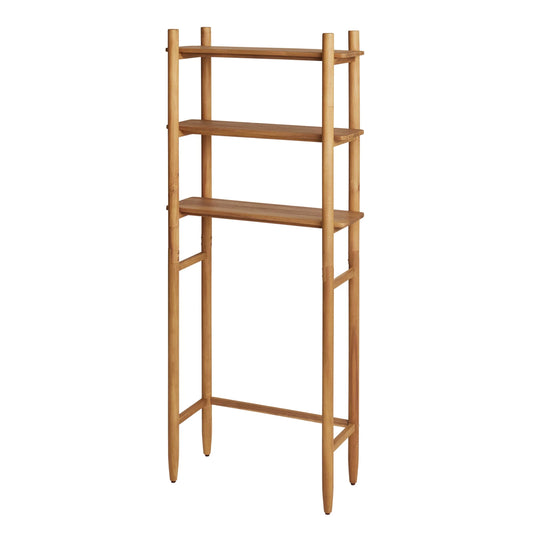 Stylish Honey Acacia Wood Over-The-Toilet Space Saver Cabinet with 3 Shelves