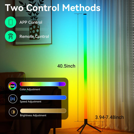 LED Corner Floor Lamp with 360° Color Changing, with Bluetooth App Control 