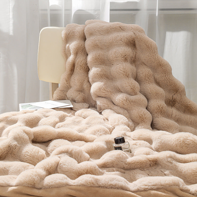 Contemporary Velvet and Flannel Blanket in Milk White