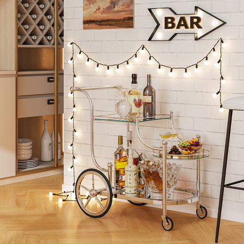 Bar Cart 3-Tier Home Bar Serving Cart on Wheels W/ Mirrored Shelves