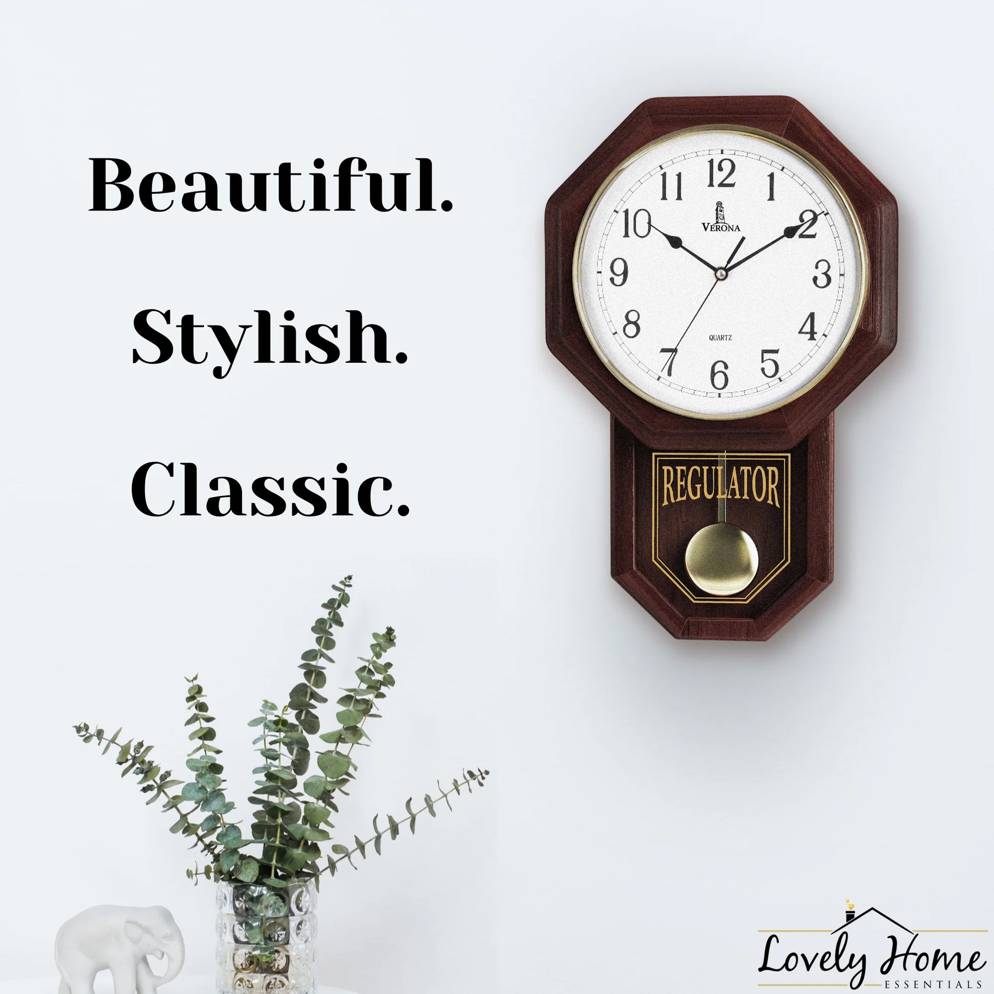 Pendulum Wall Clock - Decorative Wood Wall Clock with Pendulum - Schoolhouse Clock Regulator Design, Battery Operated & Silent, Wooden Pendulum Clock 18"X11"