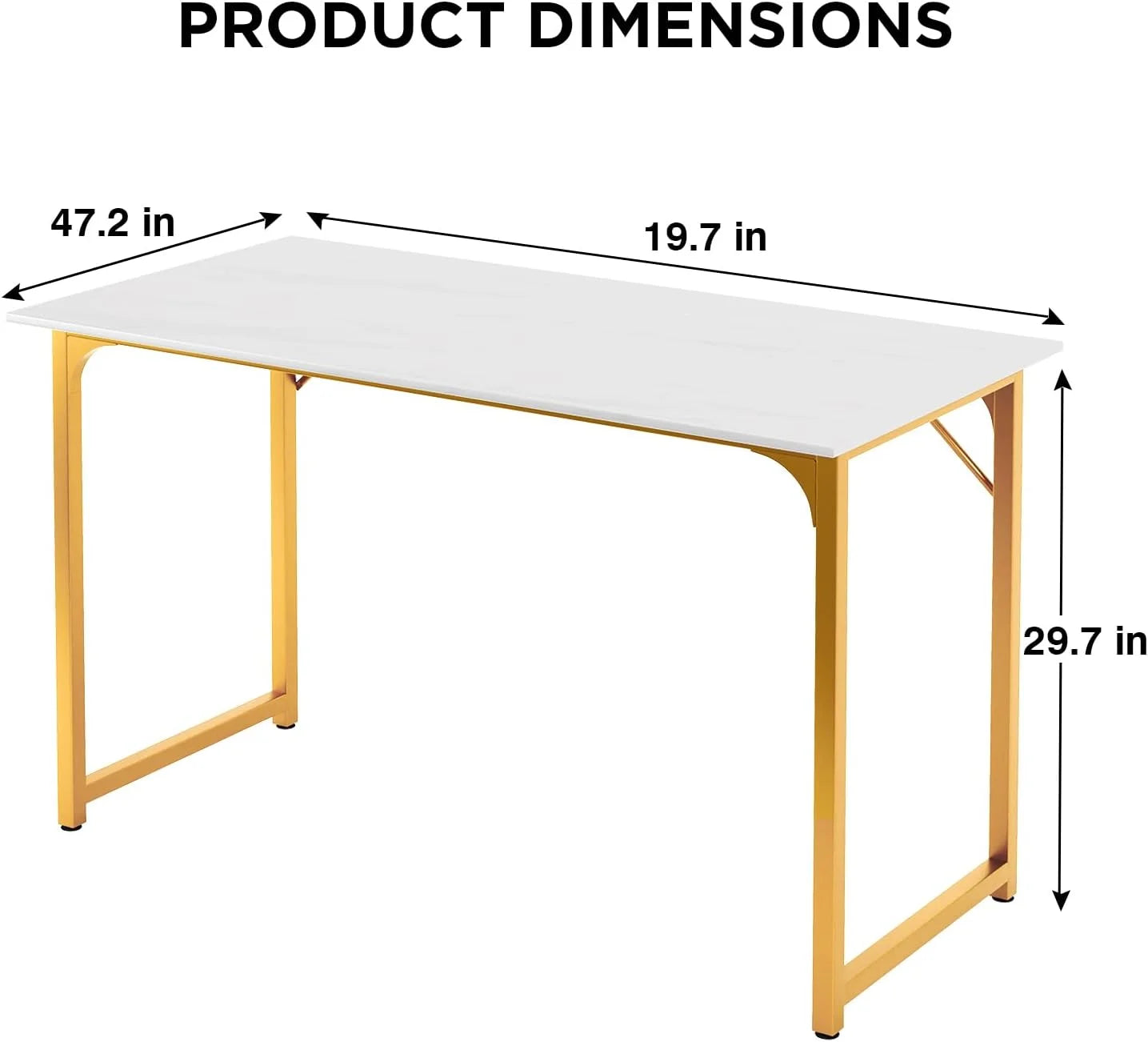 48 Inch Large Computer Desk Writing Desk Wood Top Metal Frame PC Laptop Table for Home Office Gaming Study, Gold