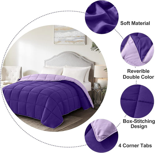 Twin Size Reversible Down Alternative Comforter - Lightweight Quilted Bedding in Plum and Light Purple for All Seasonsp plop