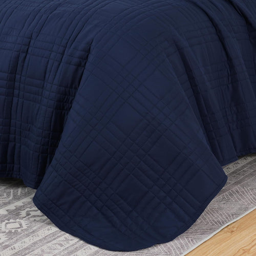 Kingston Oversized Quilted Microfiber Bedspread Set, 3-Piece Navy Queen Size Coverlet (100" x 106") for All Seasons