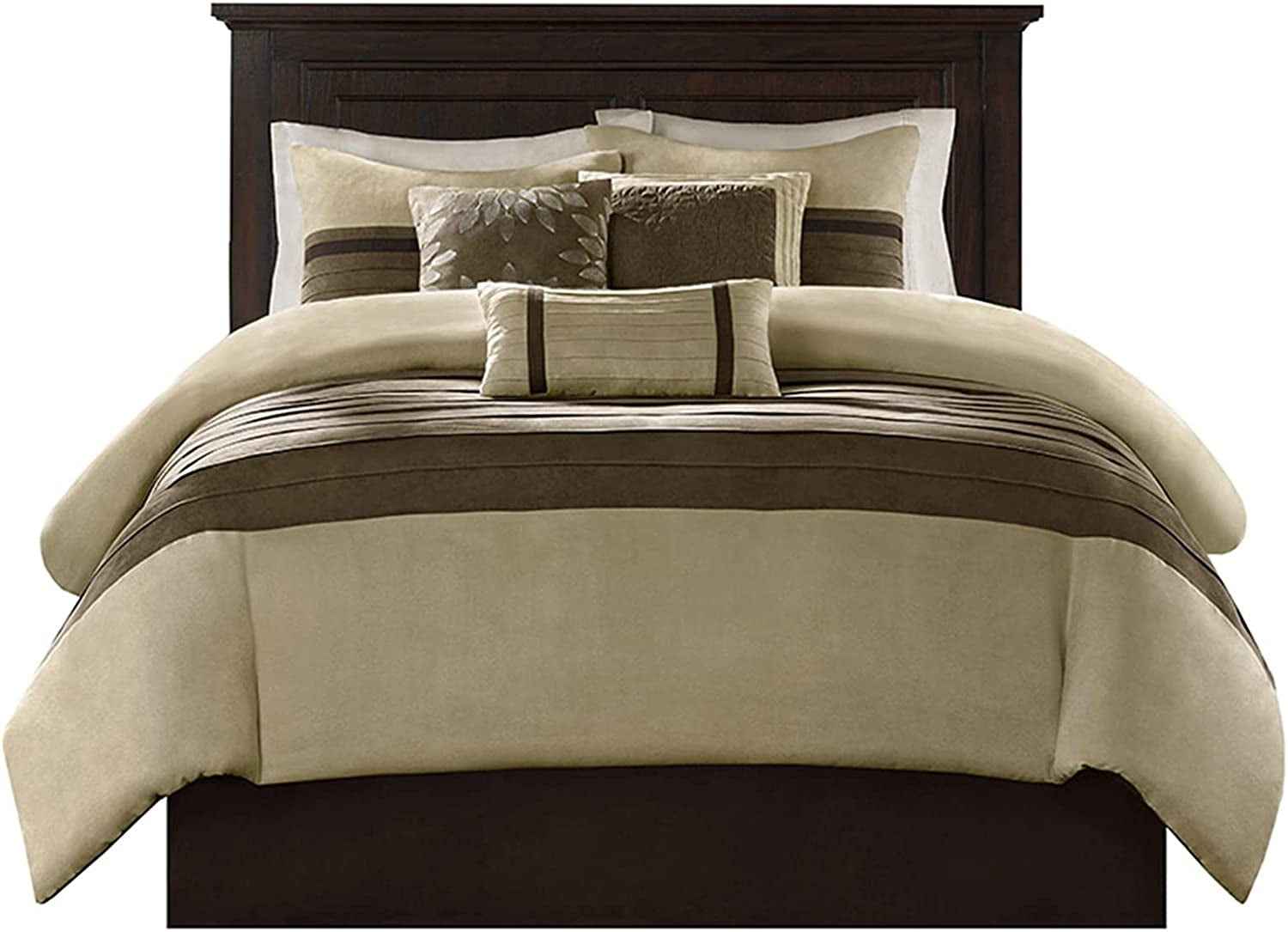 Palmer Luxury Faux Suede Comforter Set – 7 Piece Queen, Natural