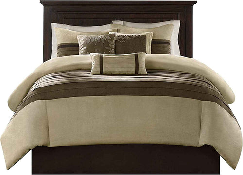 Palmer Luxury Faux Suede Comforter Set – 7 Piece Queen, Natural