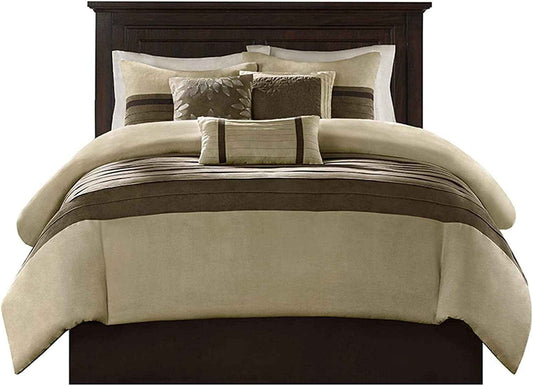Palmer Luxury Faux Suede Comforter Set – 7 Piece Queen, Natural
