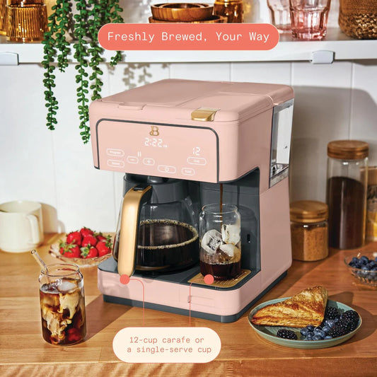 Multi-Brew 12-Cup Programmable Drip and Single-Serve Coffee Maker in Rose by Drew Barrymore