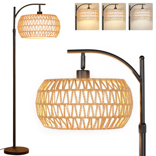 70-Inch Dimmable Arc Floor Lamp with Remote control  and Fabric Double Drum Shade