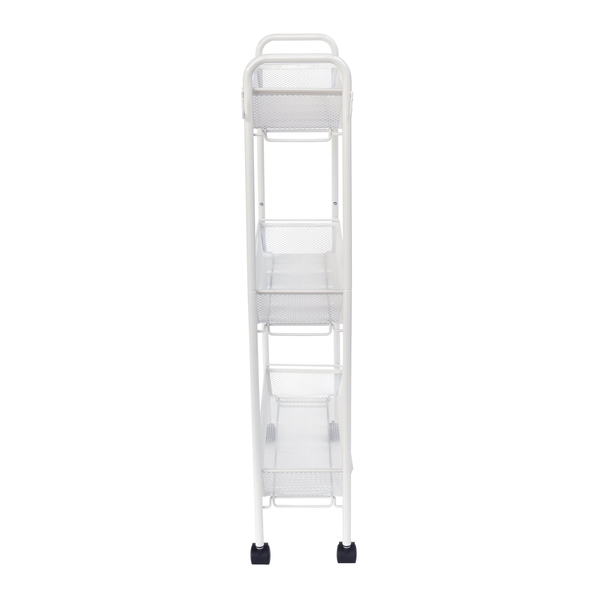 Sleek 3-Tier White Rolling Bathroom Storage Cart with Hooks - Maximize Your Space!