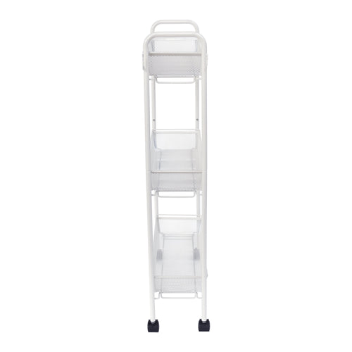 Sleek 3-Tier White Rolling Bathroom Storage Cart with Hooks - Maximize Your Space!
