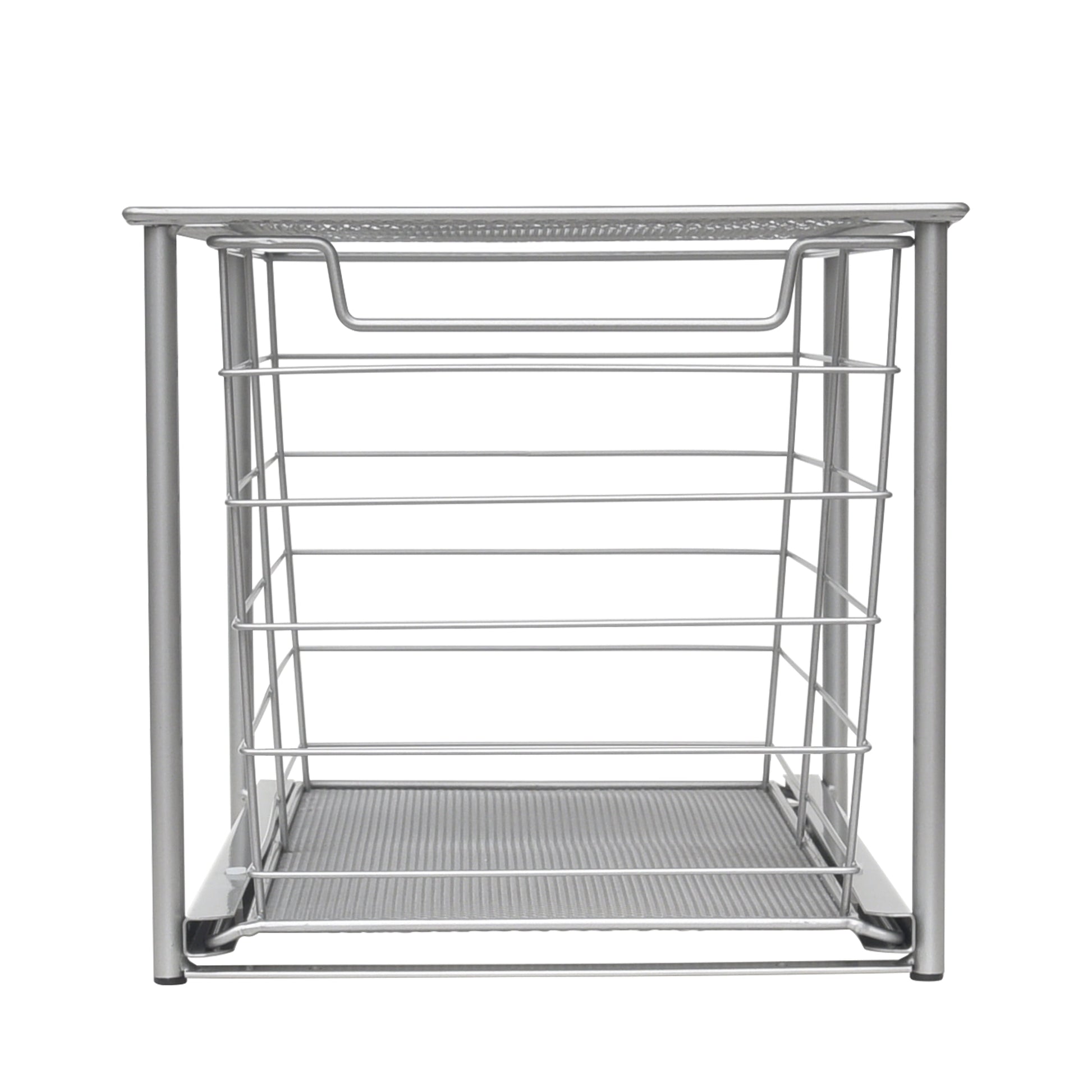 Premium Large Stackable Slide-Out Drawer Organizer - Satin Nickel Finish, 15" x 10" x 9.3"