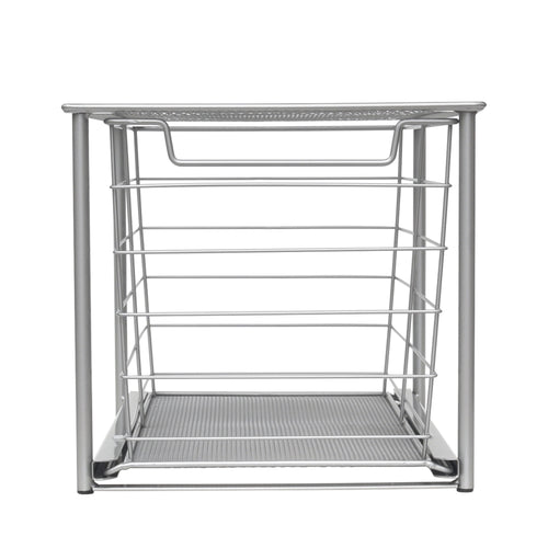 Premium Large Stackable Slide-Out Drawer Organizer - Satin Nickel Finish, 15" x 10" x 9.3"