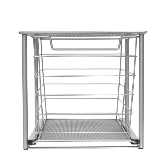 Premium Large Stackable Slide-Out Drawer Organizer - Satin Nickel Finish, 15" x 10" x 9.3"