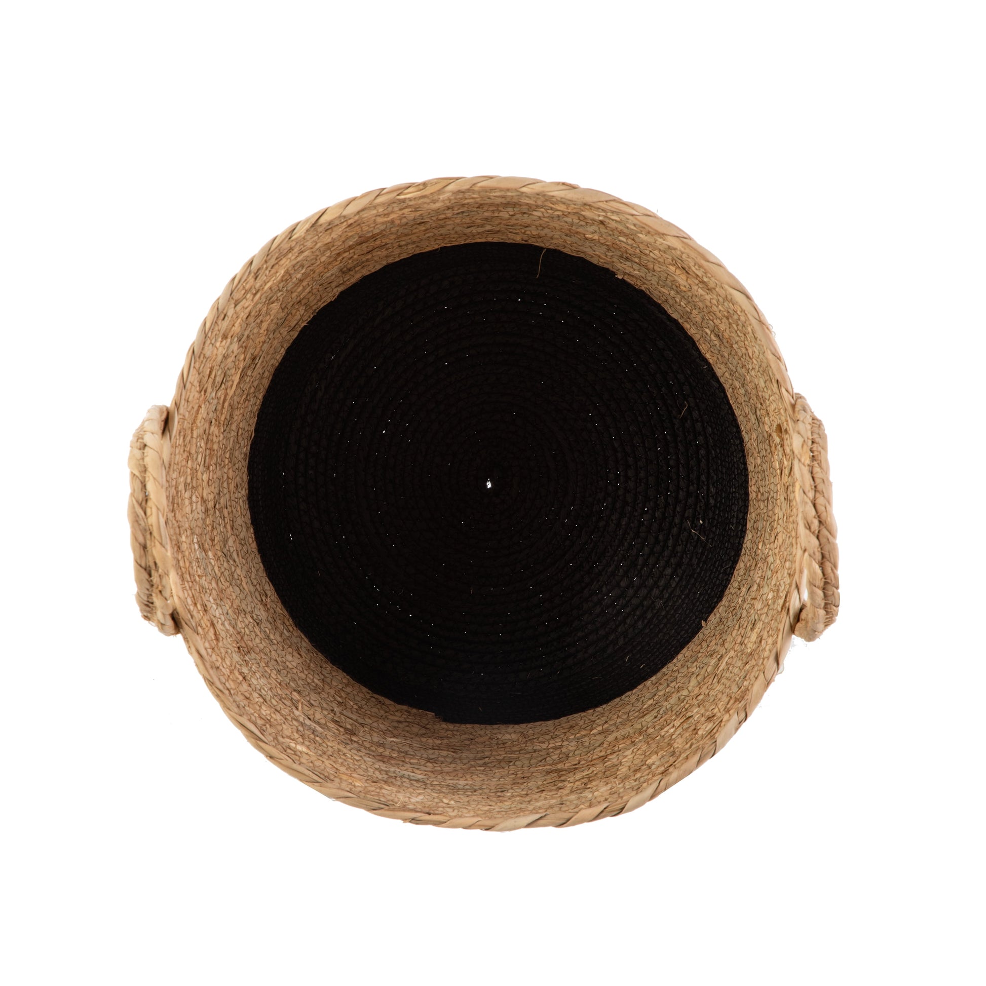 Natural and Black round Rush Baskets, Set of 2