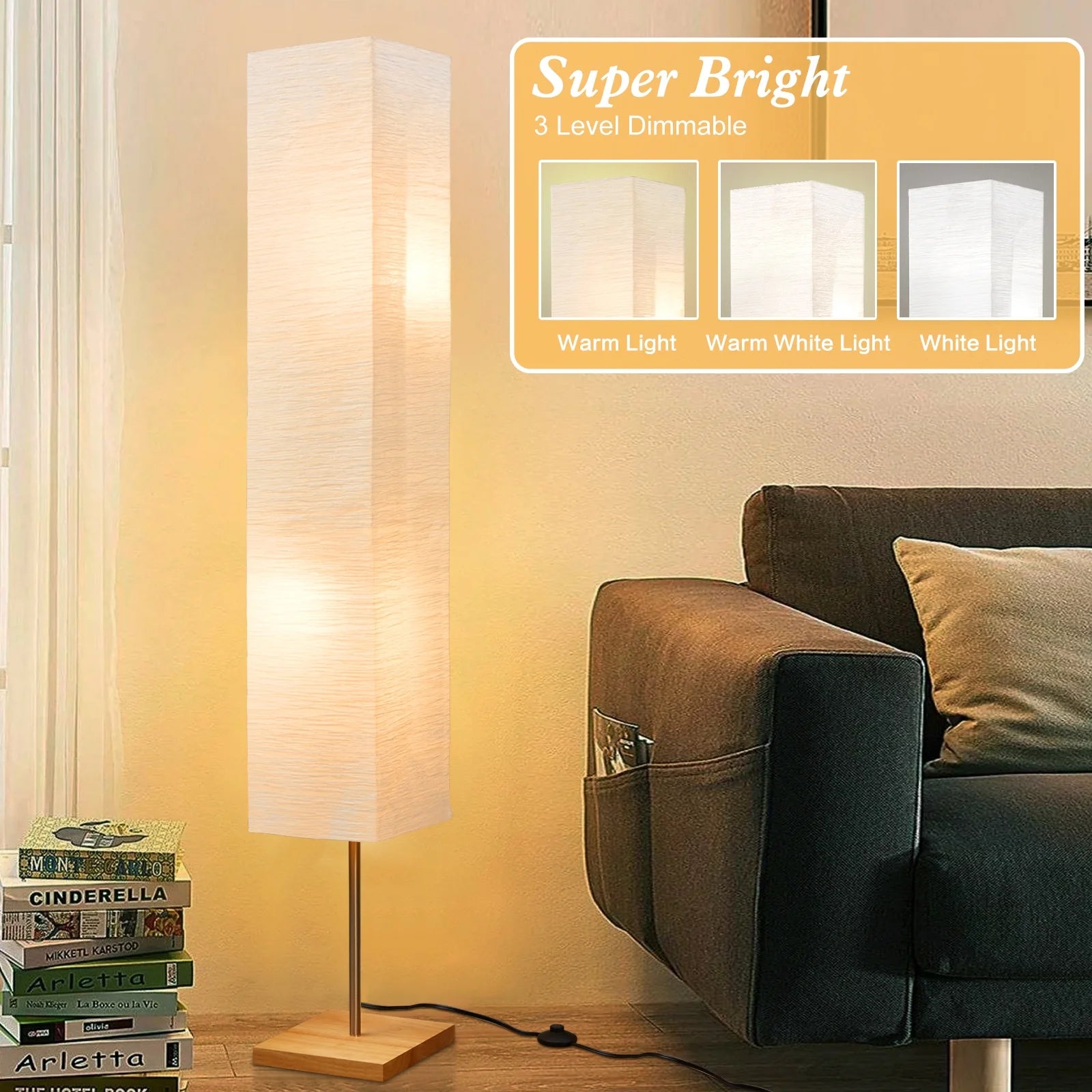 65-Inch Modern 3-Way Dimmable LED Floor Lamp for Bedroom, Office, and Livping Room (Bulbs Included)