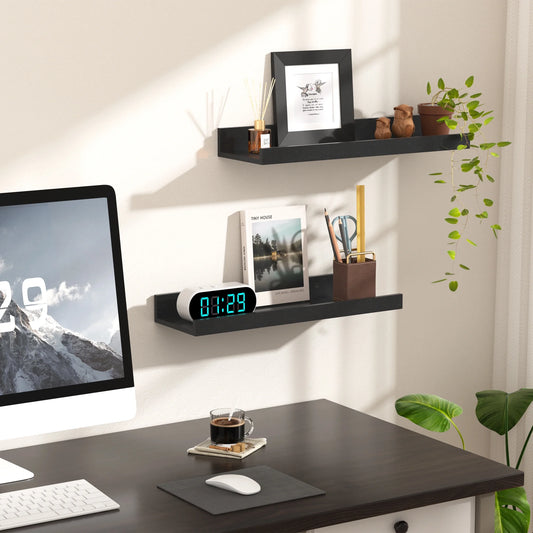 16Inch Floating Shelves for Wall, Wall Shelves for Decor Storage, Wall Mounted Wood Shelves for Bedroom, Living Room, Bathroom, Kitchen, Picture Ledge Shelves, 5 Pack, Black