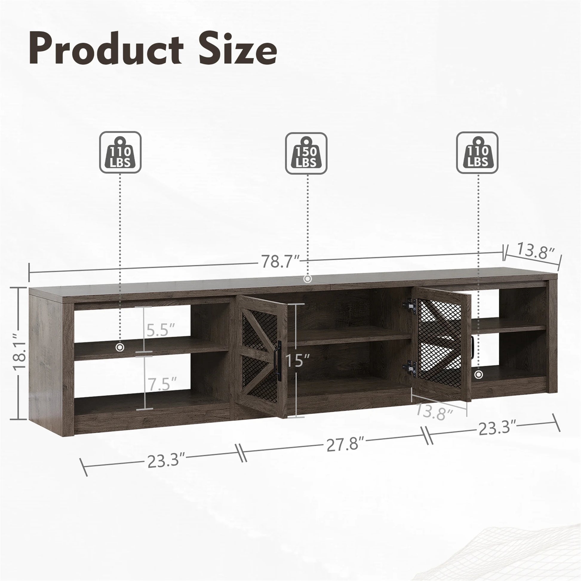 Farmhouse LED TV Stand for 65 70 75 80 85 90-Inch Tvs, Media Console Entertainment Center for Living Room, Bedroom, Grey Oak