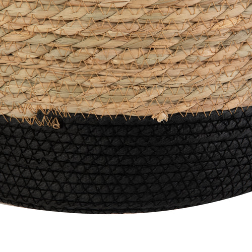 Natural and Black round Rush Baskets, Set of 2