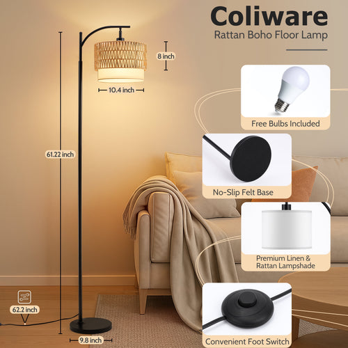 Dimmable Standing Lamp for Living Room and Bedroom, Includes 3 Color Temperature Bulb