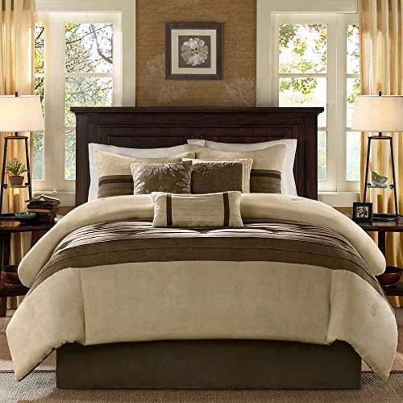 Palmer Luxury Faux Suede Comforter Set – 7 Piece Queen, Natural
