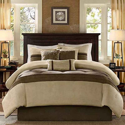 Palmer Luxury Faux Suede Comforter Set – 7 Piece Queen, Natural
