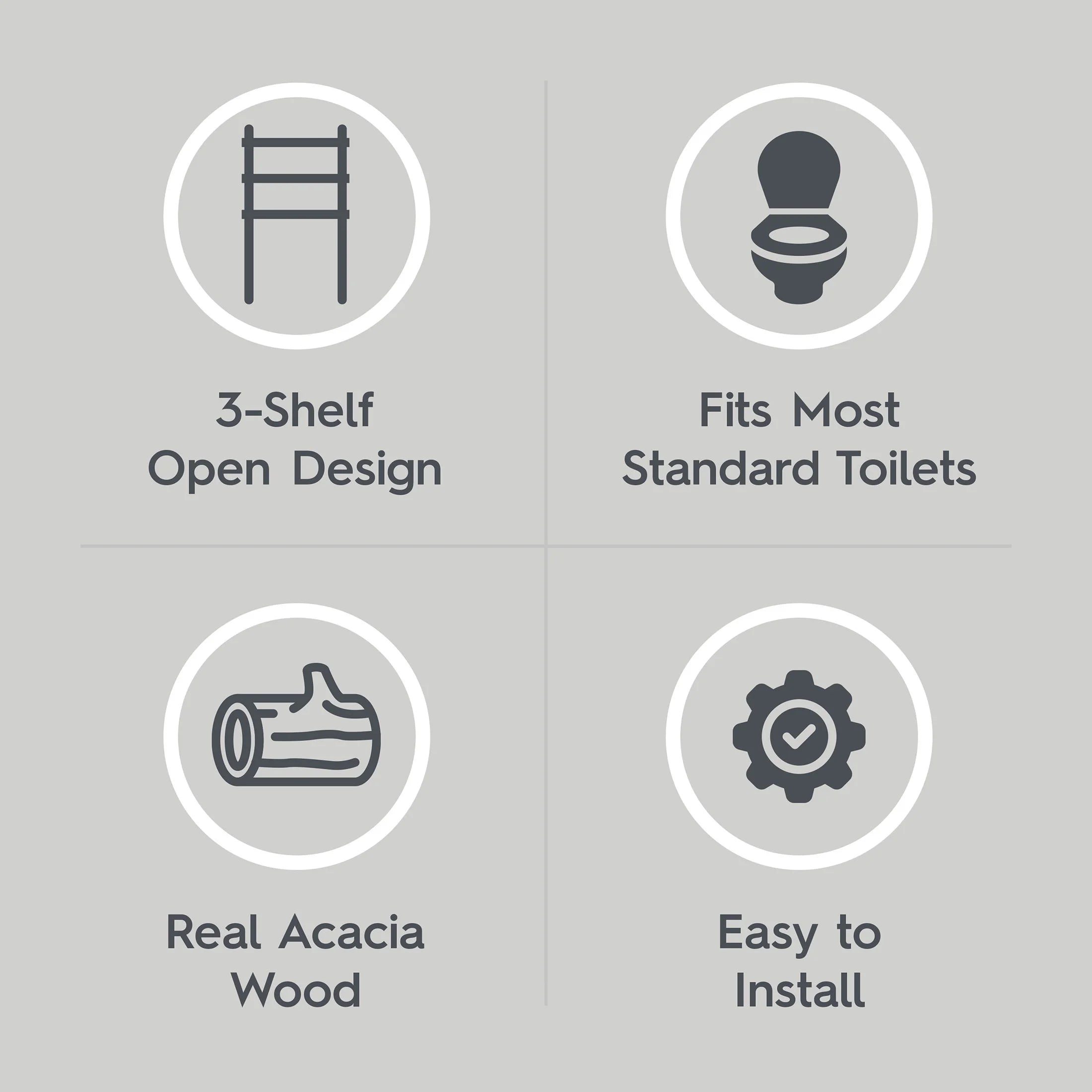 Stylish Honey Acacia Wood Over-The-Toilet Space Saver Cabinet with 3 Shelves