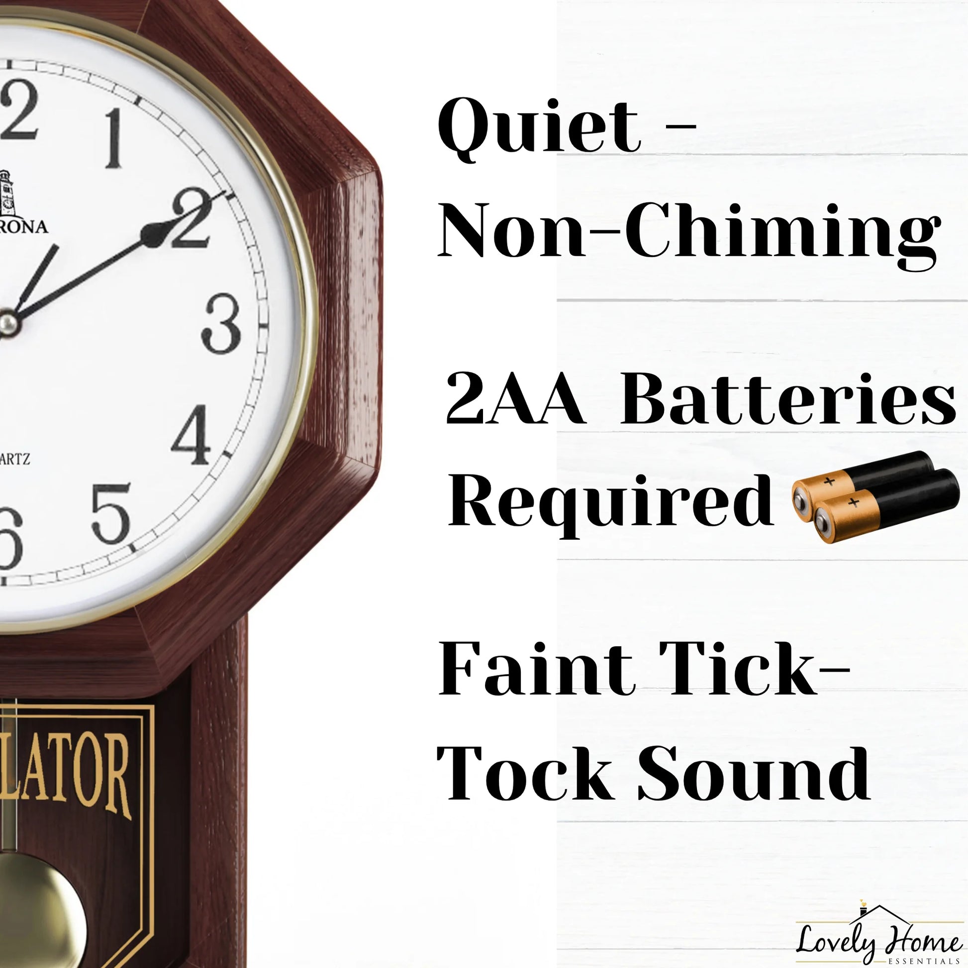 Pendulum Wall Clock - Decorative Wood Wall Clock with Pendulum - Schoolhouse Clock Regulator Design, Battery Operated & Silent, Wooden Pendulum Clock 18"X11"