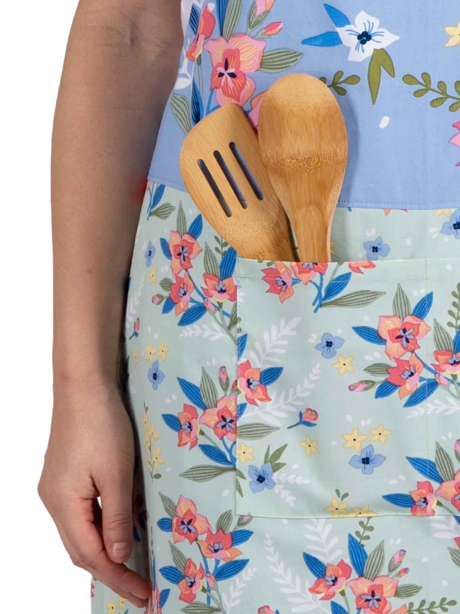 Floral Mint Cotton Chef Apron with Pockets - 28" x 32" Perfect for Cooking, Baking, and Gardening