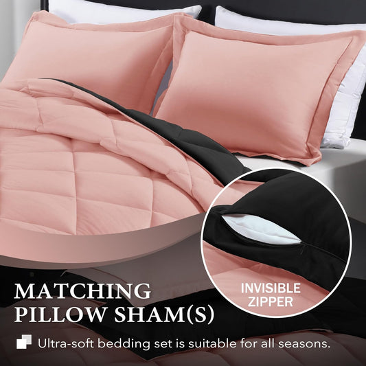 Twin Comforter Set in Pink and Black - Luxurious All-Season Bedding Collection - Includes Comforter (66" x 92") and Pillow Sham (20" x 26")
