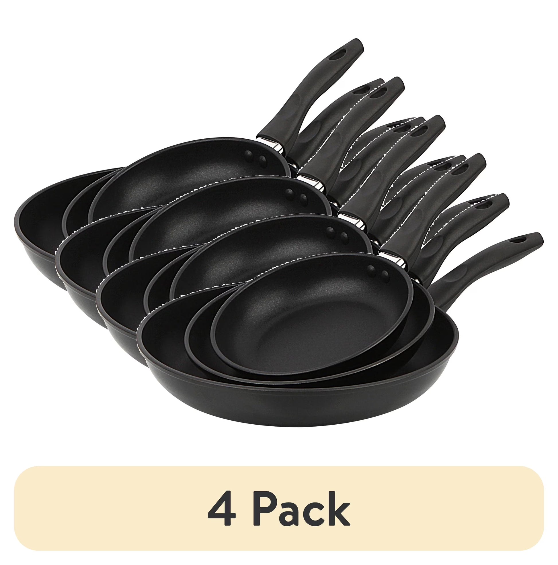 3-Piece Nonstick Aluminum Skillet Set, Black - 4 Pack
