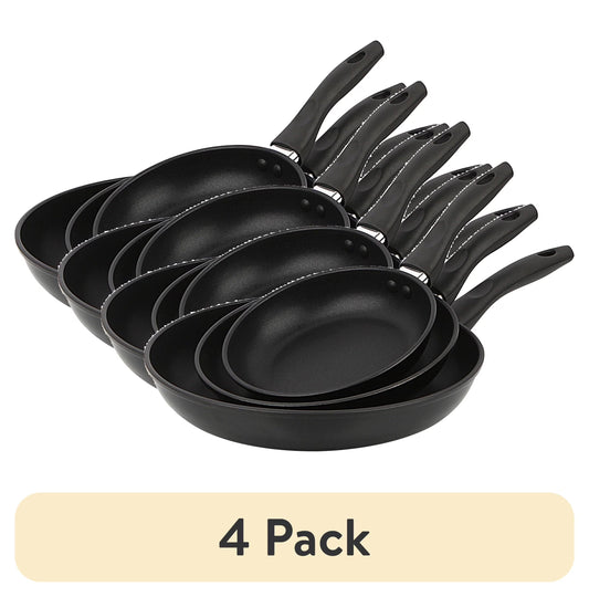 3-Piece Nonstick Aluminum Skillet Set, Black - 4 Pack