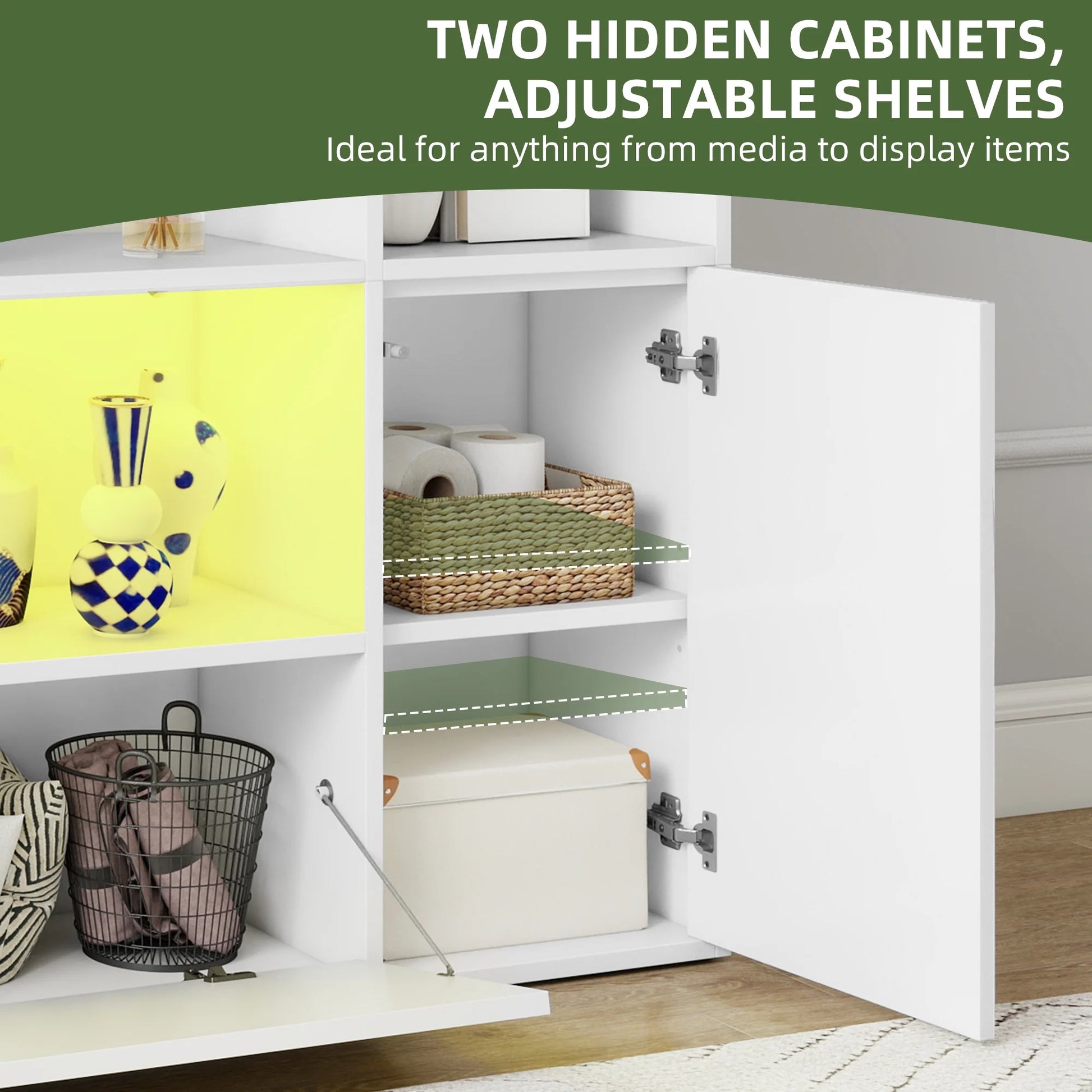 4-Tier U-Shaped Bookcase, Castle Bookshelf with Cabinet &LED Light, Cube Storage Organizer, White